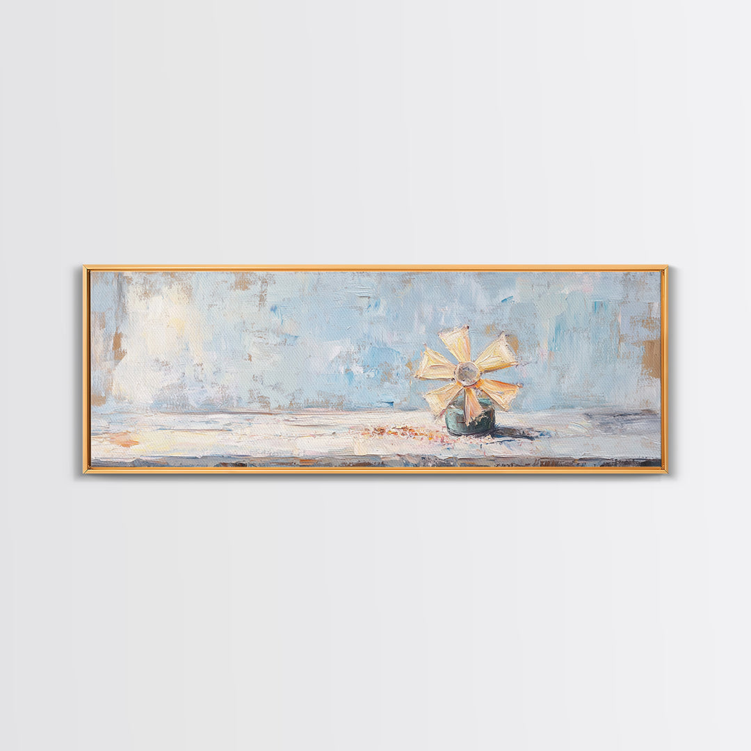 Pastel Paper Pinwheel Toy Framed Canvas Print, Whimsical Wall Art, Kids Room Decor, Nursery Art, Soft Blue Home Decor, Gift