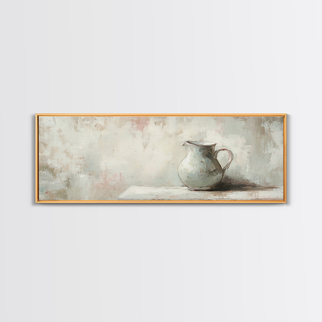 White Ceramic Pitcher Still Life Framed Canvas Print, Neutral Wall Art, Minimalist Kitchen Decor, Rustic Home Decor, Gift