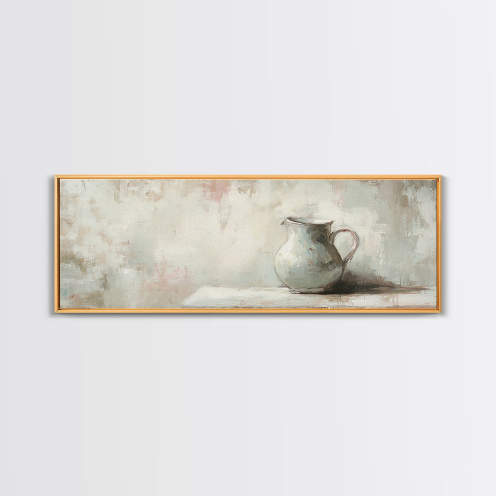 White Ceramic Pitcher Still Life Framed Canvas Print, Neutral Wall Art, Minimalist Kitchen Decor, Rustic Home Decor, Gift