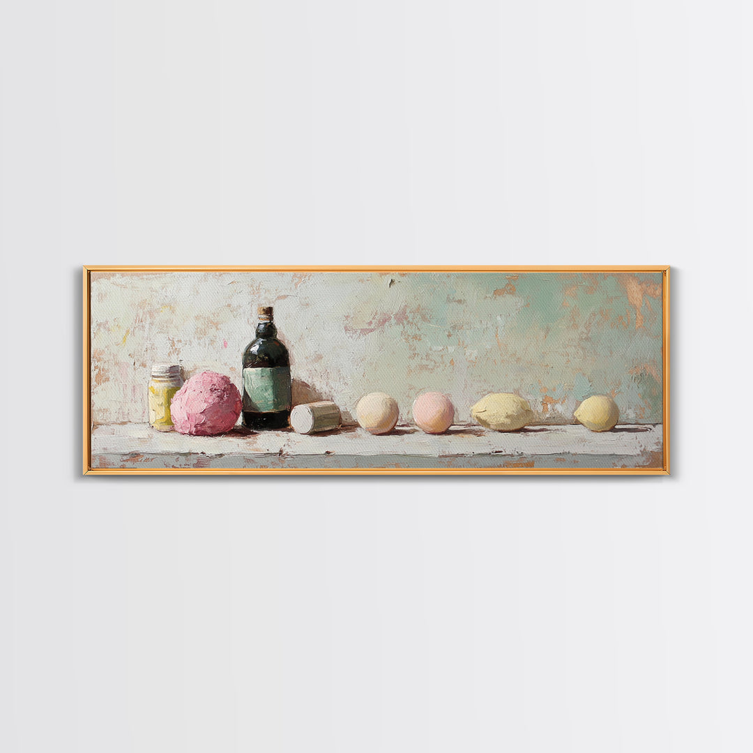Pastel Bath Bombs And Bottles Wall Art, Spa Bathroom Decor, Apothecary Still Life, Feminine Canvas Print, Gift For Her, Home Decor
