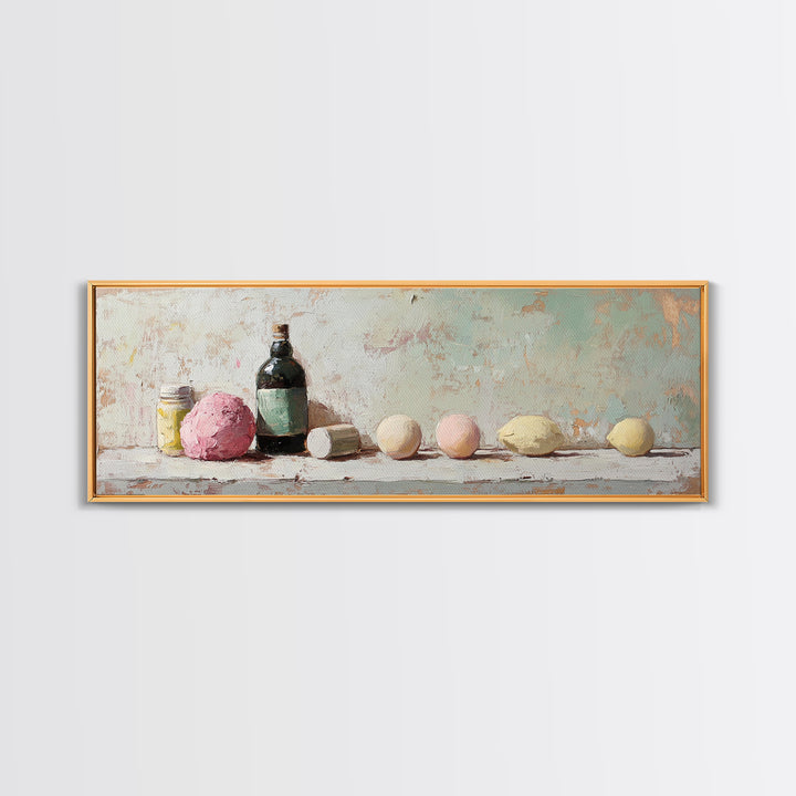 Pastel Bath Bombs And Bottles Wall Art, Spa Bathroom Decor, Apothecary Still Life, Feminine Canvas Print, Gift For Her, Home Decor
