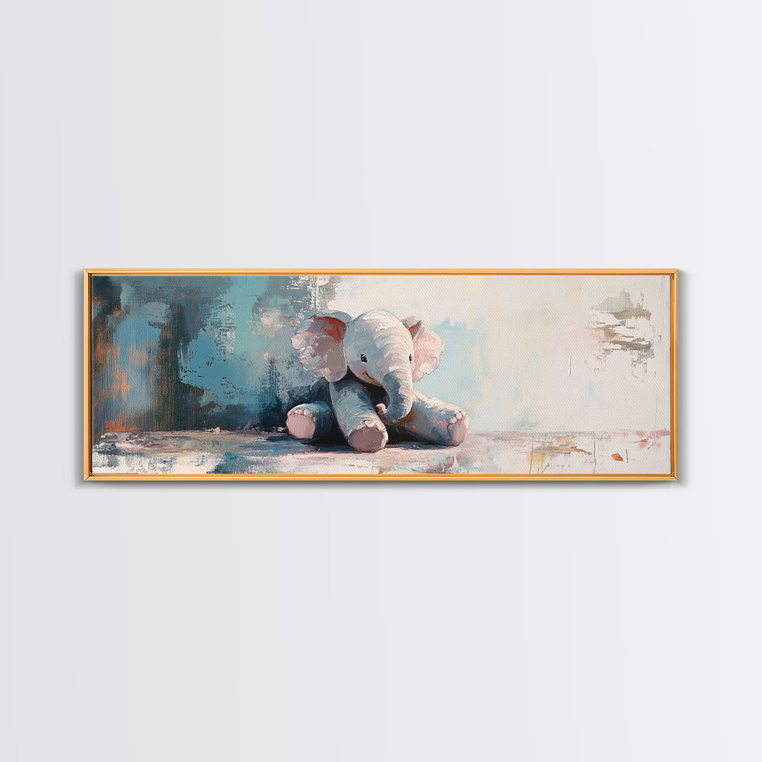 Soft Stuffed Elephant Wall Art, Nursery Animal Art, Baby Room Decor, Whimsical Canvas Print For Kids Room And Baby Shower