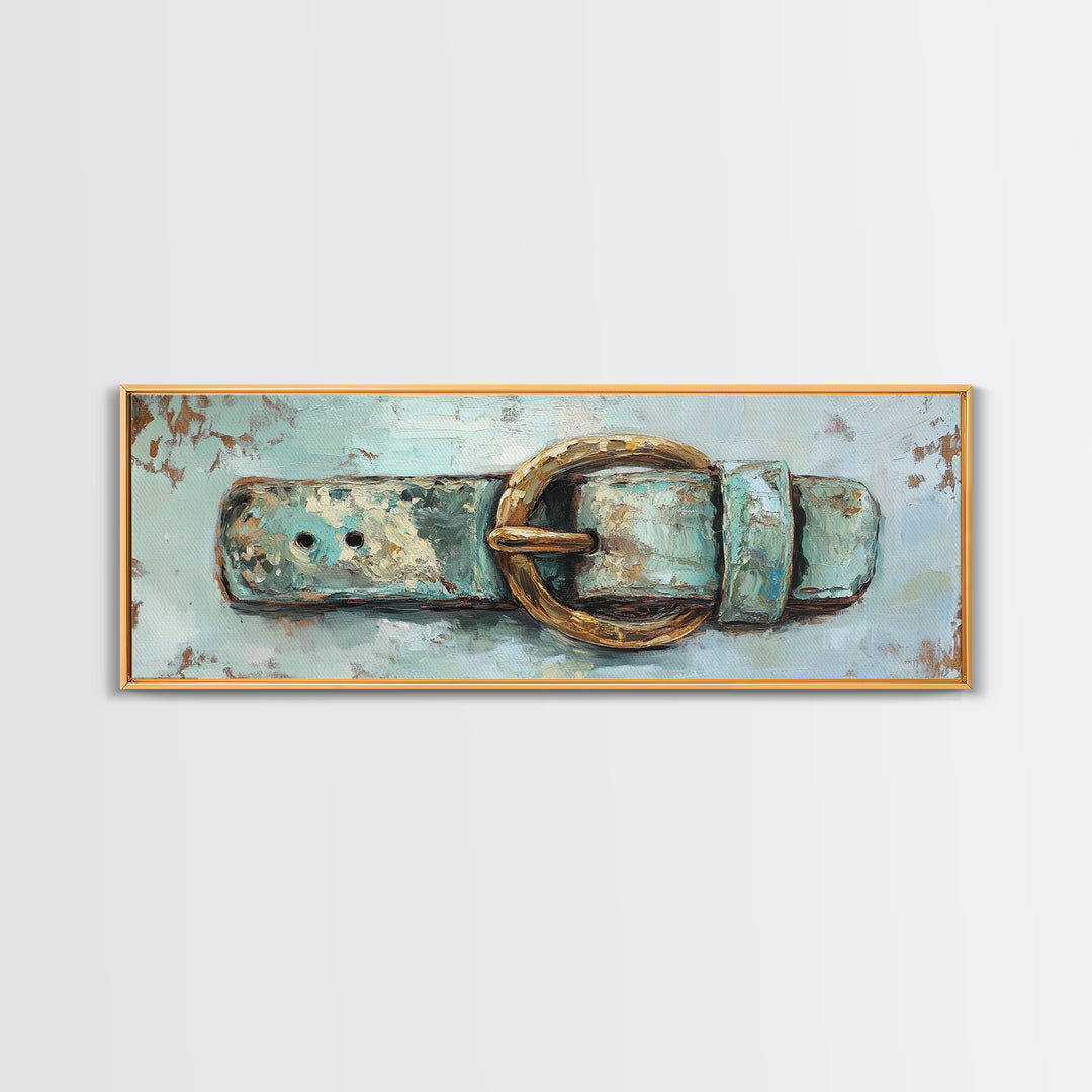 Weathered Turquoise Belt Buckle Wall Art, Western Cowboy Canvas Print, Rustic Farmhouse Decor, Man Cave And Entryway Decor