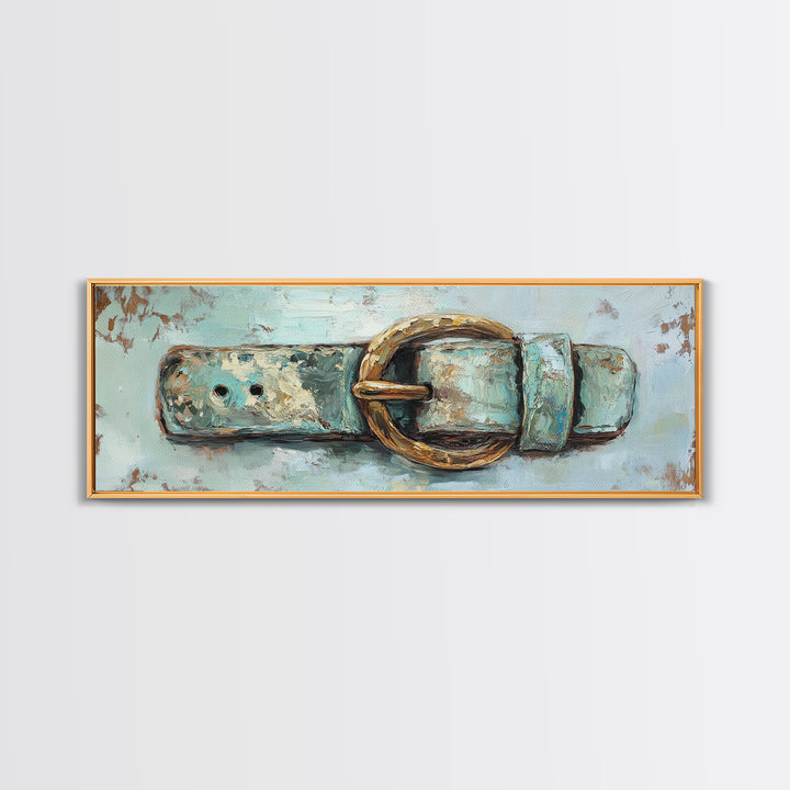 Weathered Turquoise Belt Buckle Wall Art, Western Cowboy Canvas Print, Rustic Farmhouse Decor, Man Cave And Entryway Decor