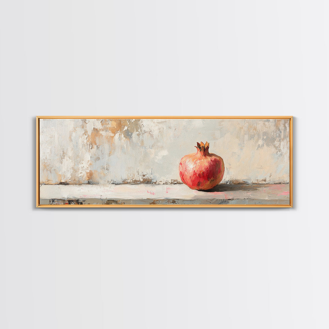 Single Red Pomegranate Still Life Wall Art, Minimalist Canvas Print, Fruit Art, Kitchen Decor, Neutral Living Room Decor