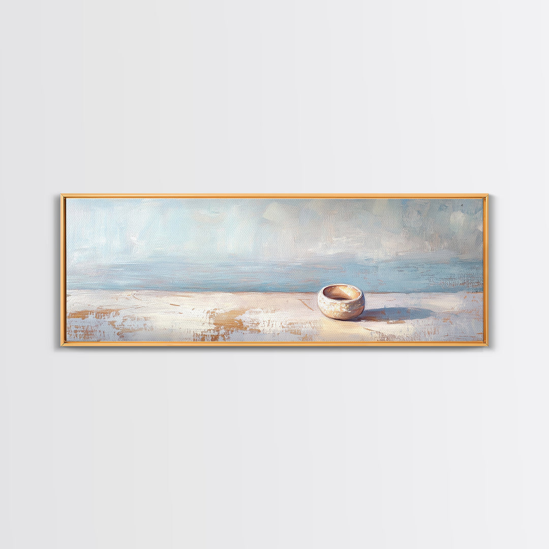 Tiny Ceramic Bowl On Blue Ledge Wall Art, Minimalist Coastal Decor, Neutral Still Life Print, Calm Japandi Home Decor Art