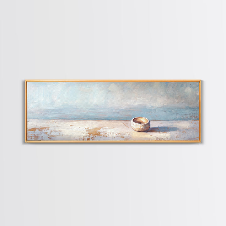 Tiny Ceramic Bowl On Blue Ledge Wall Art, Minimalist Coastal Decor, Neutral Still Life Print, Calm Japandi Home Decor Art