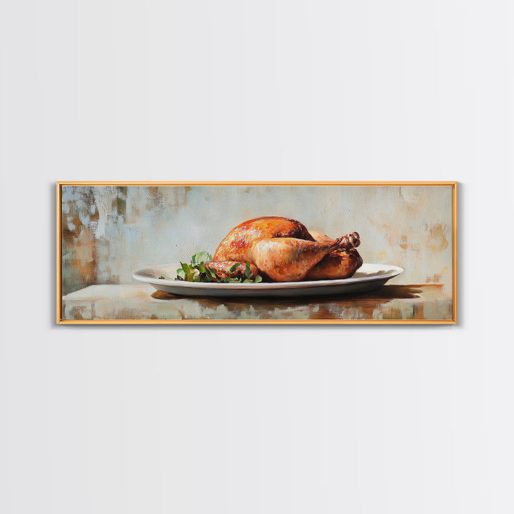 Roasted Chicken On White Platter Canvas Print, Rustic Kitchen Wall Decor, Food Art, Dining Room Decor, Housewarming Gift