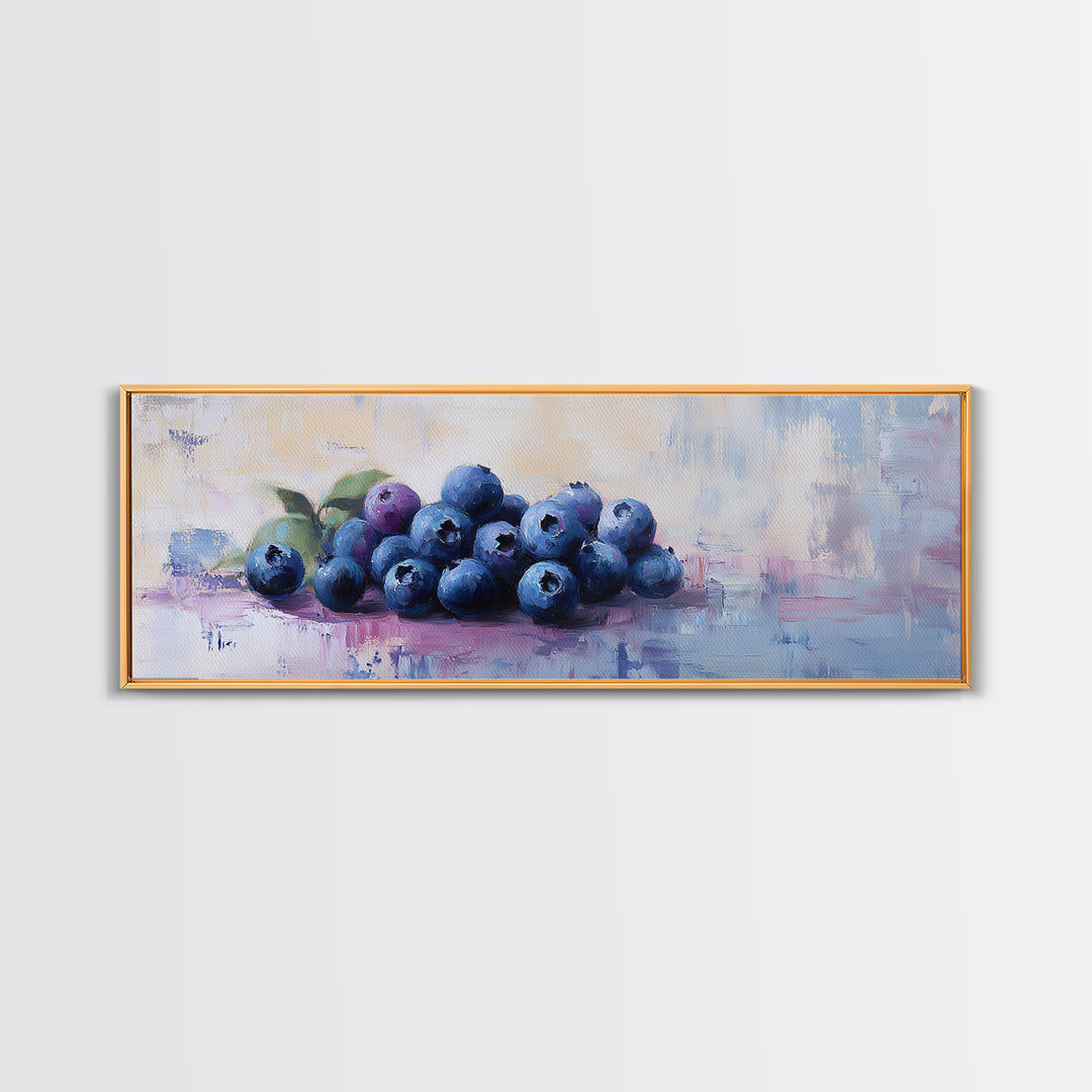 Blueberry Still Life Oil Painting Wall Art, Kitchen Framed Canvas Print, Fruit Art, Farmhouse Dining Room Decor, Foodie Gift