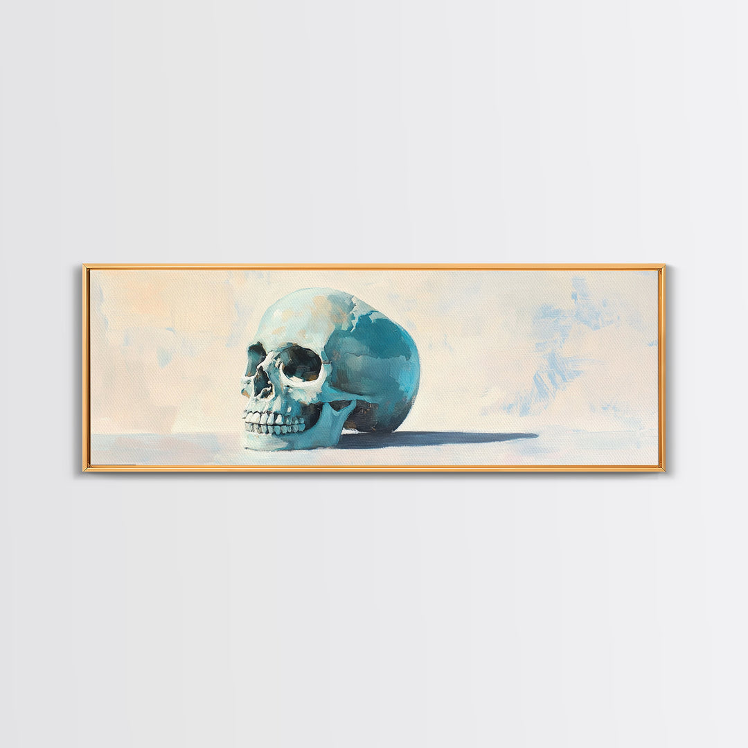 Blue Human Skull Canvas Print, Anatomical Still Life Wall Decor, Medical Office Art, Dark Academia Decor, Gothic Wall Art, Gift For Him