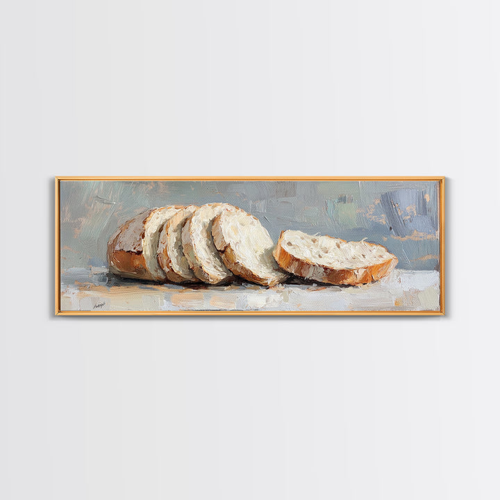 Sliced Rustic Bread Wall Art, Cozy Kitchen Print, Farmhouse Kitchen Decor, Foodie Gift, Still Life Oil Painting, Dining Room Decor