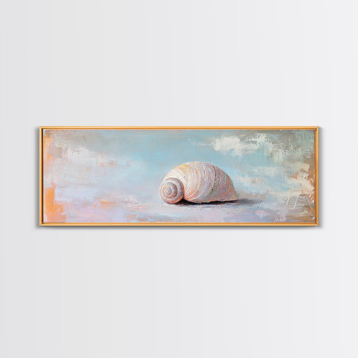 Pastel Seashell On Soft Blue Sand Canvas Print, Coastal Wall Art, Beach House Decor, Ocean Nursery Art, Seaside Gift For Her