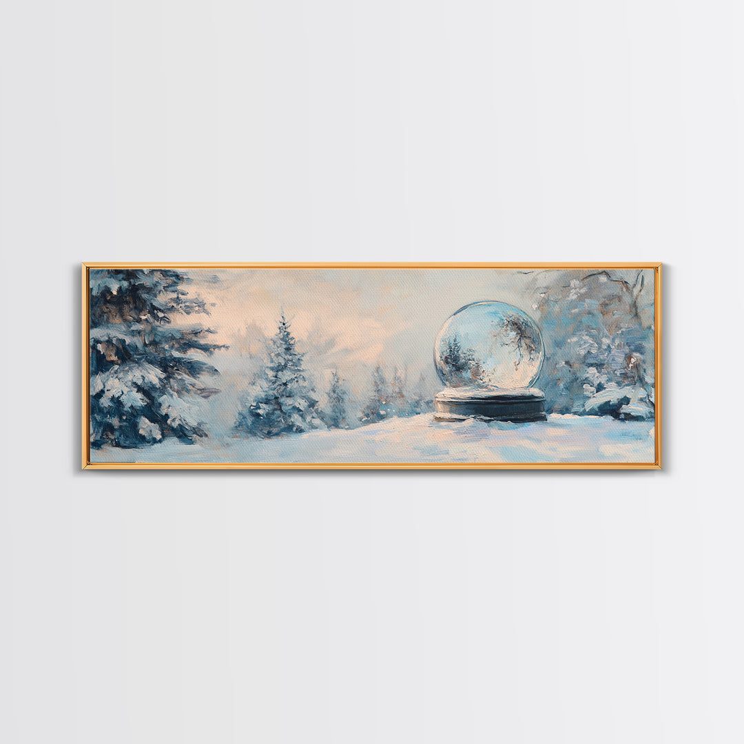 Snow Globe In Winter Forest Framed Canvas Print, Cozy Wall Art, Christmas Decor, Snowy Landscape, Holiday Gift For Living Room Decor