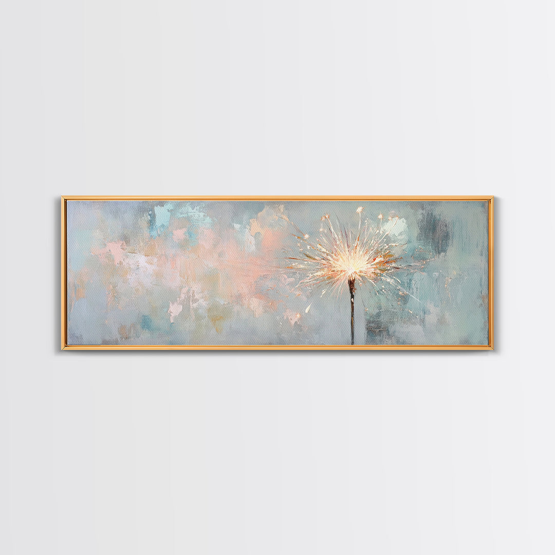 Bright Sparkler On Pastel Blue Canvas Print, Celebration Wall Art, New Year Decor, Party Wall Decor, Unique Gift For Her