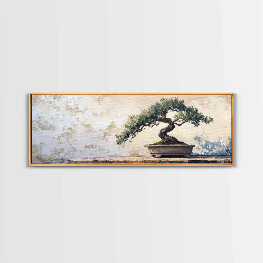 Twisted Bonsai Tree Framed Canvas Print, Japandi Zen Wall Decor, Minimalist Nature Art, Calm Office Living Room Decor Gift