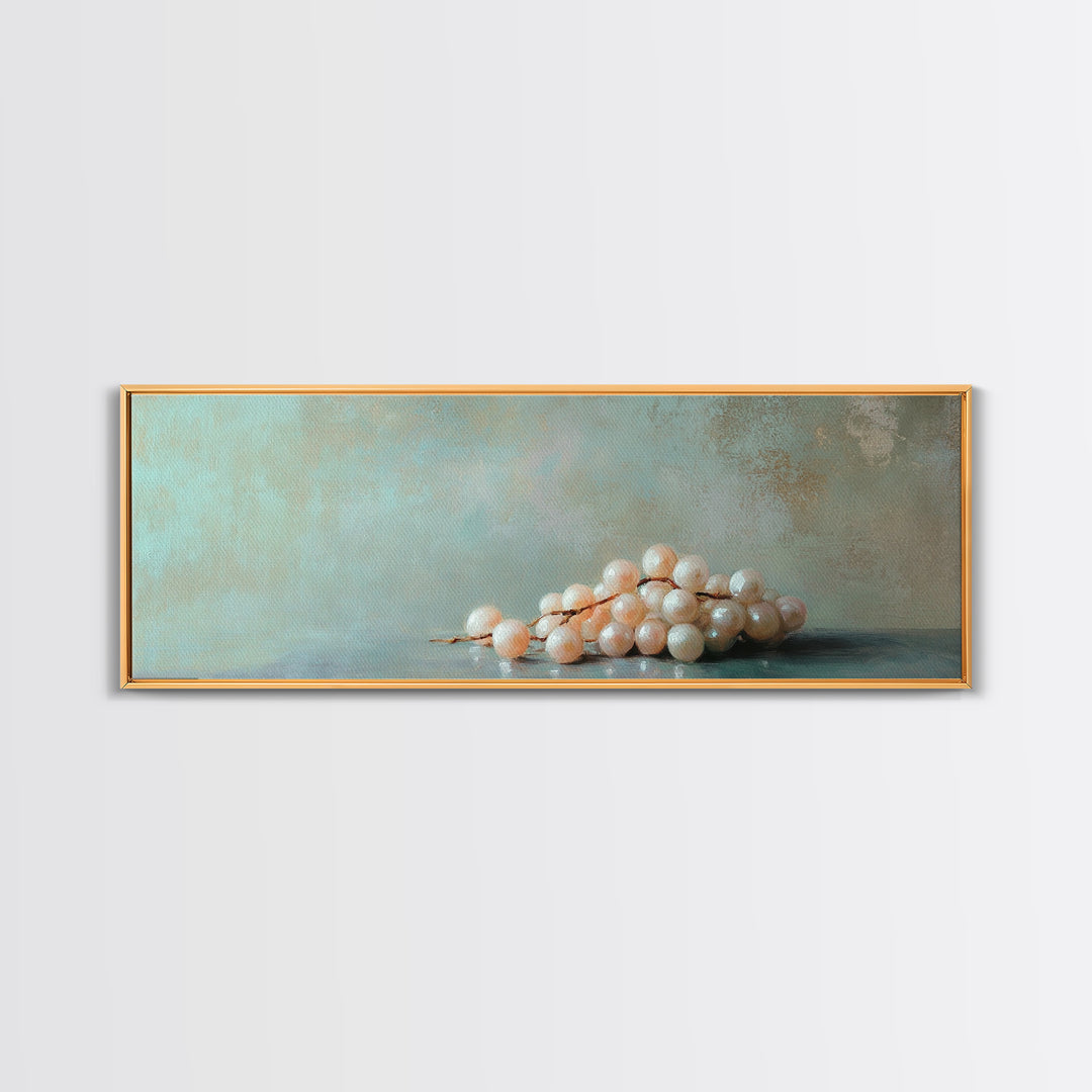White Grape Still Life Framed Canvas Print, Elegant Kitchen Wall Art, Fruit Art, Dining Room Decor, Winery Wall Decor Gift