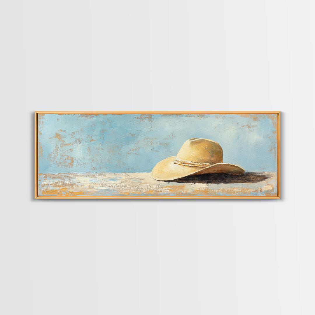 Wide Brim Straw Hat Wall Art, Neutral Coastal Decor, Beach House Print, Summer Bedroom Decor, Minimalist Canvas Gift For Her