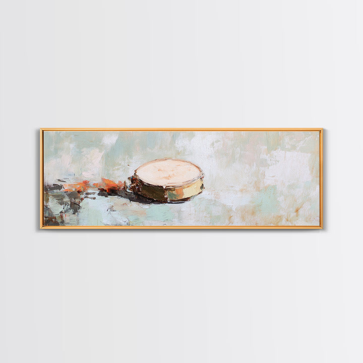 Rustic Hand Drum Framed Canvas Print, Boho Music Wall Art, Earth Tone Instrument Decor, Textured Contemporary Painting Print