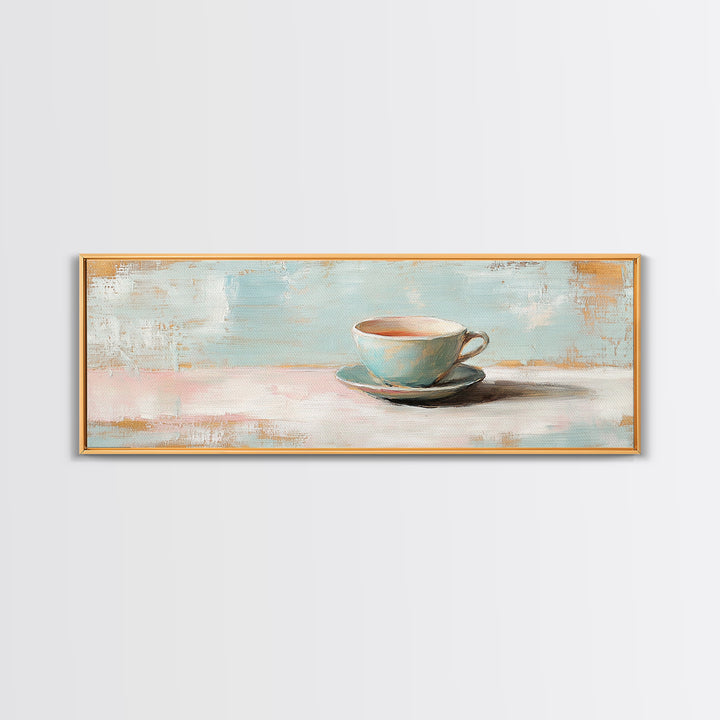 Pastel Teacup Still Life Wall Art, Cozy Coffee Bar Decor, Minimalist Kitchen Canvas Print, Soft Neutral Home Decor Housewarming Gift