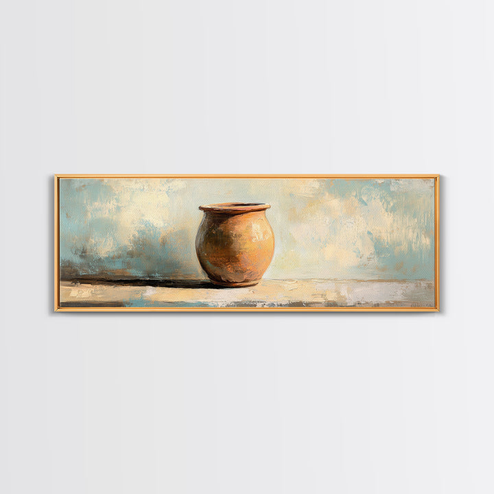Terracotta Clay Pot Still Life Canvas Print, Wabi Sabi Wall Art, Rustic Home Decor, Neutral Kitchen Art, Earth Tone Decor