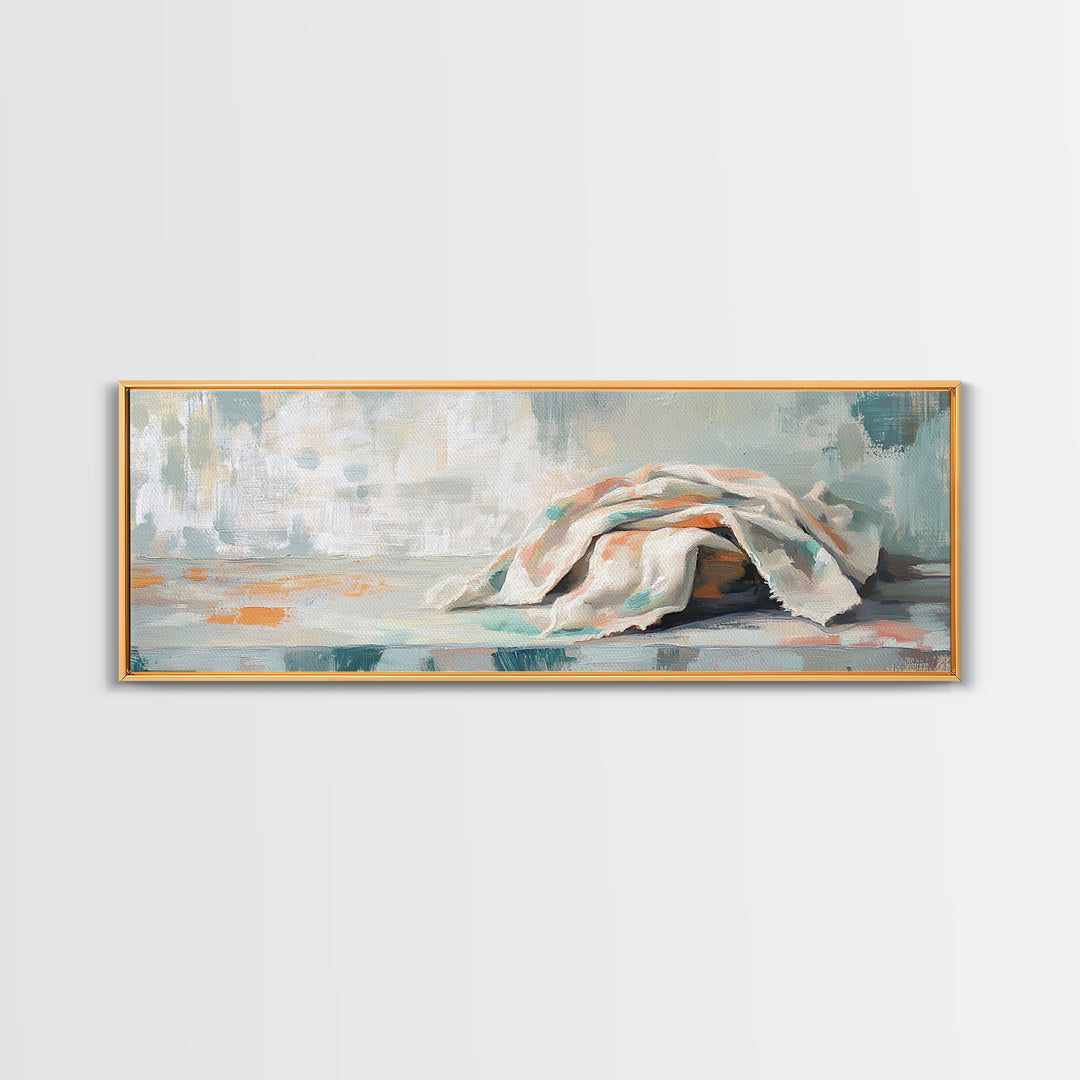 Soft Folded Linen Blanket Canvas Print, Neutral Wall Art, Minimalist Home Decor, Cozy Bedroom Decor, Wabi Sabi Art Print