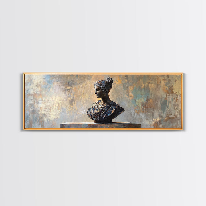 Classical Woman Bust Sculpture Framed Canvas Print, Dark Academia Wall Art, Museum Style Decor, Office Art, Timeless Gift