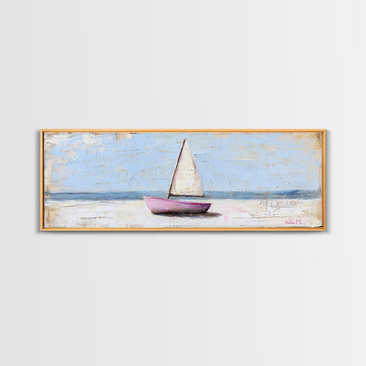 Small Sailboat On Calm Sea Canvas Print, Coastal Wall Art, Nautical Home Decor, Beach House Art, Serene Ocean Wall Decor