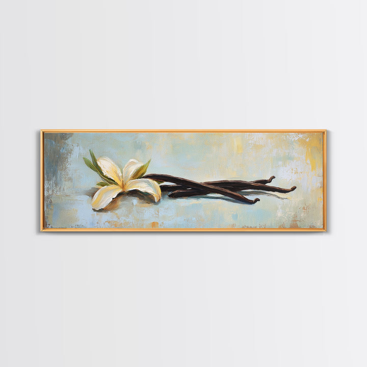 Vanilla Blossom And Bean Pods Framed Canvas Print, Kitchen Wall Art, Botanical Decor, Minimalist Food Art Print Gift For Her