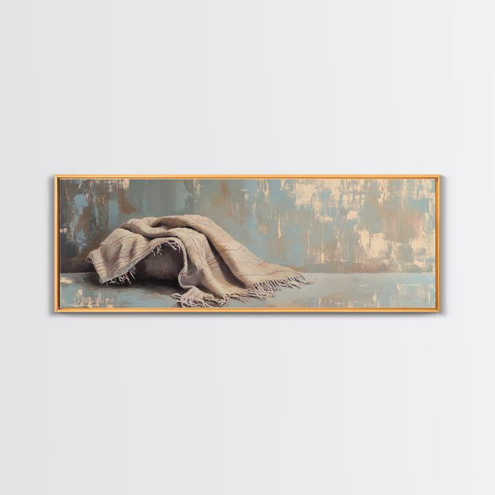 Folded Linen Blanket Still Life Wall Art, Neutral Home Decor, Wabi Sabi Art, Minimalist Canvas Wall Art For Bedroom Decor