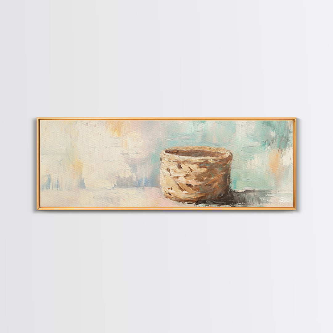 Woven Basket Still Life Canvas Print, Neutral Wall Art, Wabi Sabi Decor, Organic Modern Art For Living Room Home Decor Gift