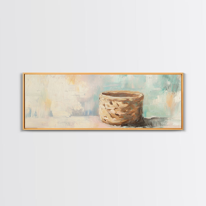 Woven Basket Still Life Canvas Print, Neutral Wall Art, Wabi Sabi Decor, Organic Modern Art For Living Room Home Decor Gift