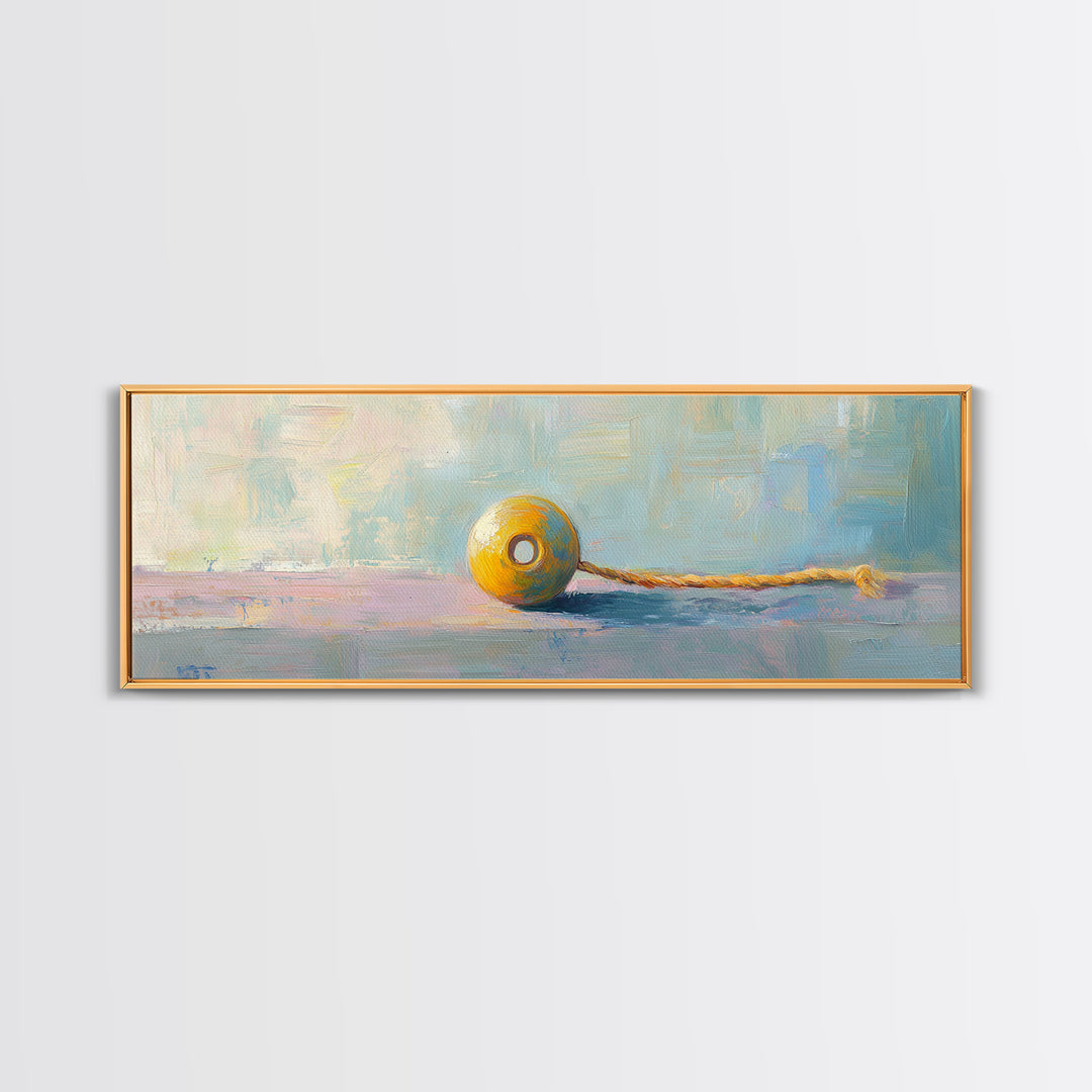 Yellow Yo Yo Toy Still Life Canvas Print, Minimalist Wall Art, Playroom Decor, Kids Room Art, Cheerful Modern Home Decor