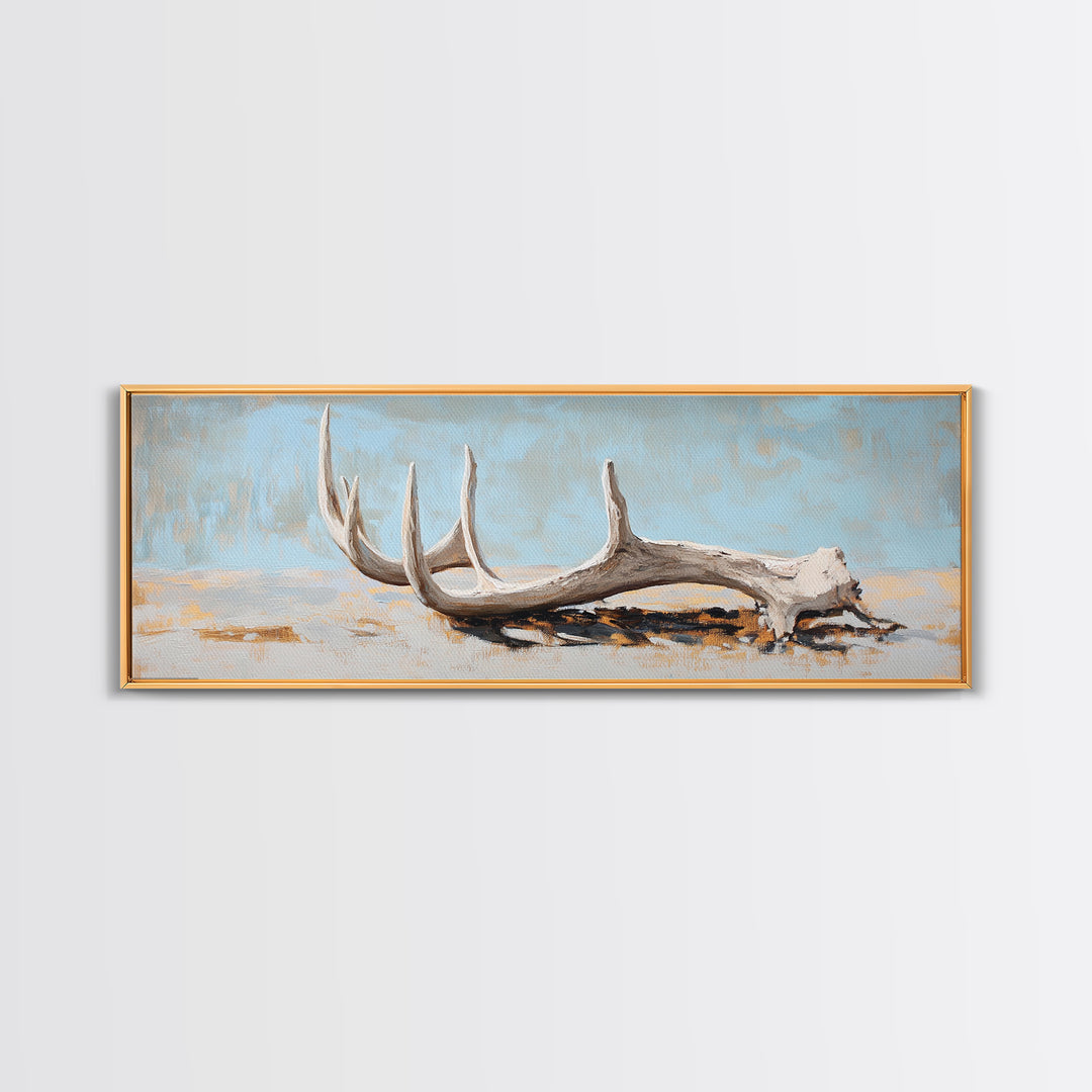 Weathered Deer Antler Framed Canvas Print, Rustic Western Wall Art, Cabin Decor, Nature Inspired Farmhouse Wall Decor Housewarming Gift