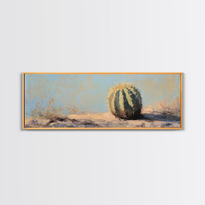 Round Barrel Cactus Desert Wall Art, Southwestern Landscape Canvas Print, Boho Western Home Decor, Nature Lover Gift For Him
