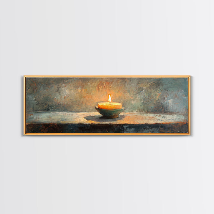 Glowing Candle Still Life Framed Canvas Print, Moody Wall Decor, Meditation Room Art, Rustic Home Decor, Calming Housewarming Gift