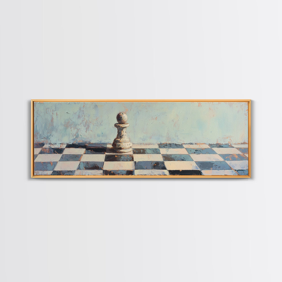 Lone Chess Pawn On Checkered Board Wall Art, Game Room Decor, Modern Office Canvas Print, Abstract Strategy Art Gift For Him