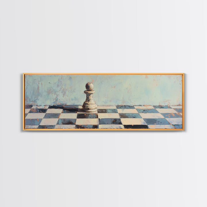 Lone Chess Pawn On Checkered Board Wall Art, Game Room Decor, Modern Office Canvas Print, Abstract Strategy Art Gift For Him