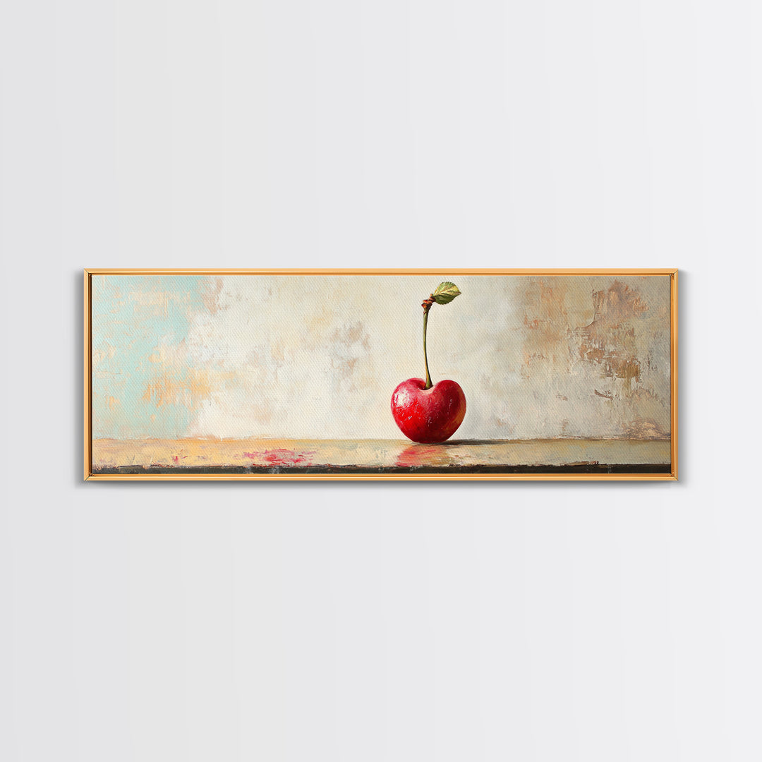 Single Red Cherry Minimal Still Life Canvas Print, Kitchen Wall Art, Modern Farmhouse Dining Room Decor, Fruit Art Gift For Her