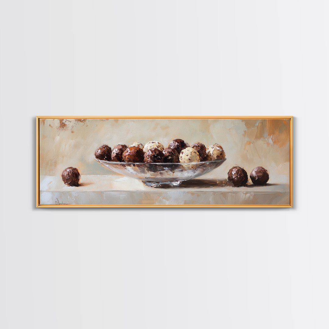 Chocolate Truffles In Glass Bowl Canvas Print, Kitchen Wall Art, Dining Room Prints, Foodie Gift, Still Life Wall Art Decor