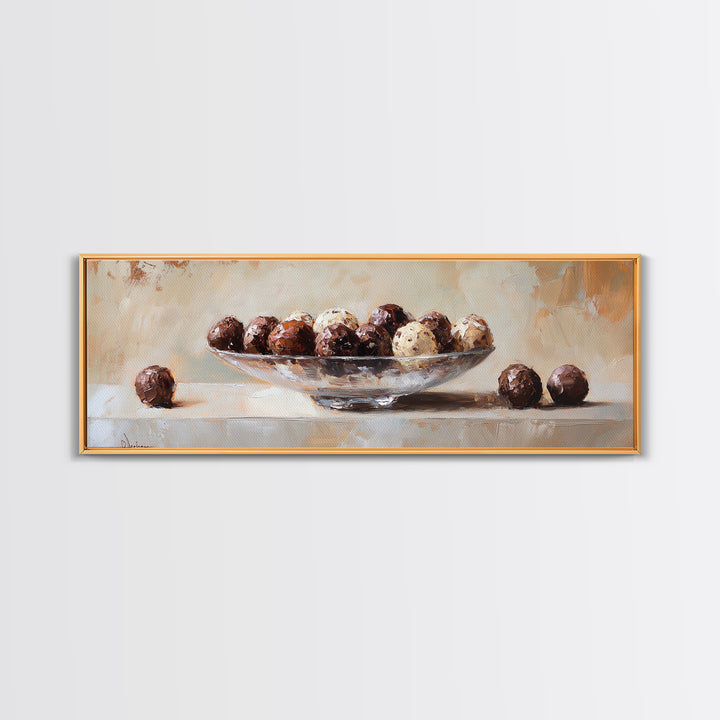 Chocolate Truffles In Glass Bowl Canvas Print, Kitchen Wall Art, Dining Room Prints, Foodie Gift, Still Life Wall Art Decor