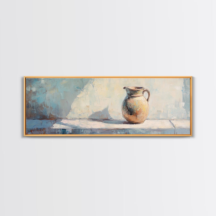 Sunlit Ceramic Pitcher Still Life Wall Art, French Country Decor, Neutral Kitchen Art, Rustic Canvas Print, Housewarming Gift