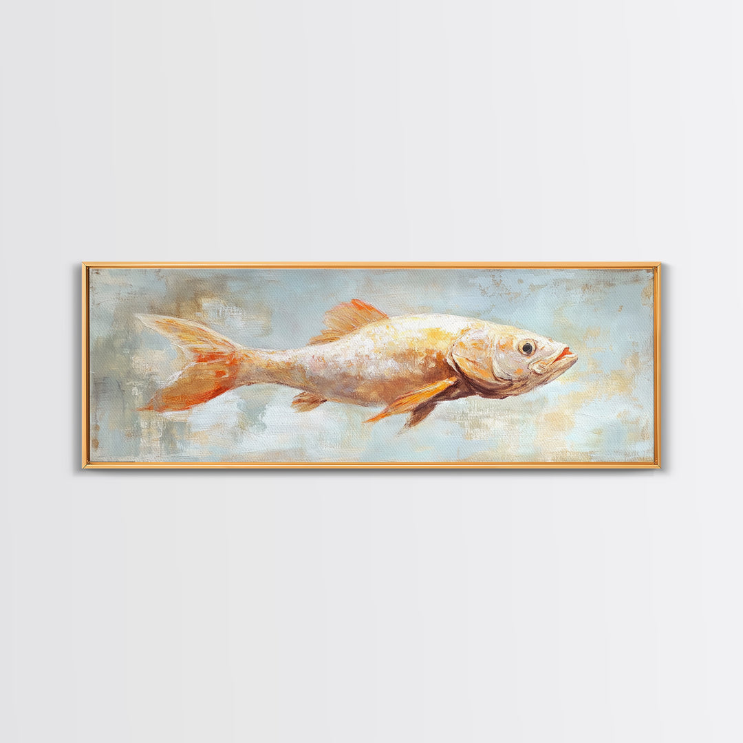 Orange Fish Painting Wall Art, Coastal Kitchen Decor, Nautical Canvas Wall Art, Ocean Animal Art Print For Beach House Decor