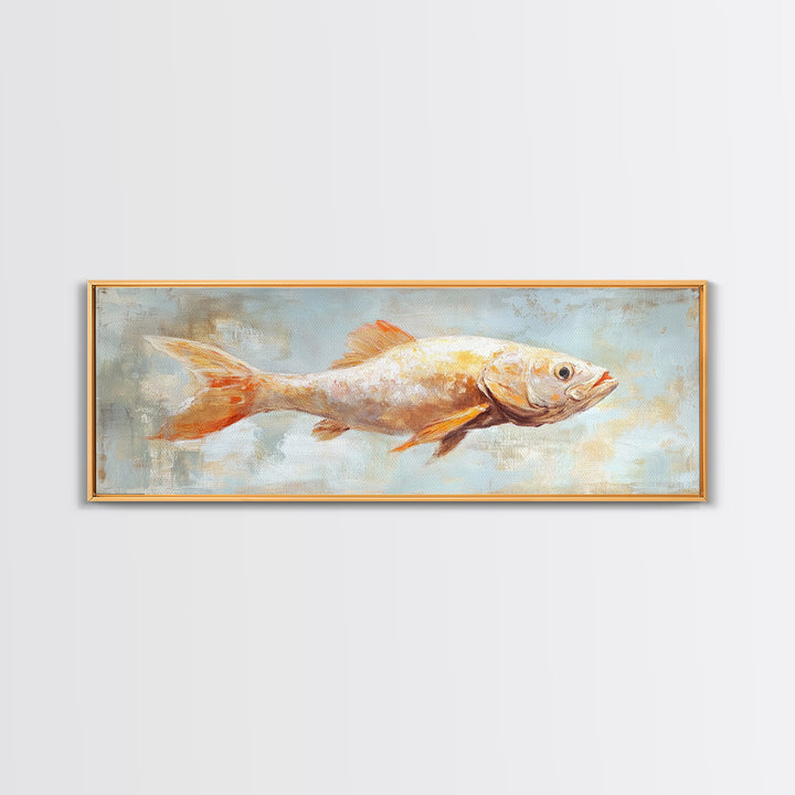 Orange Fish Painting Wall Art, Coastal Kitchen Decor, Nautical Canvas Wall Art, Ocean Animal Art Print For Beach House Decor