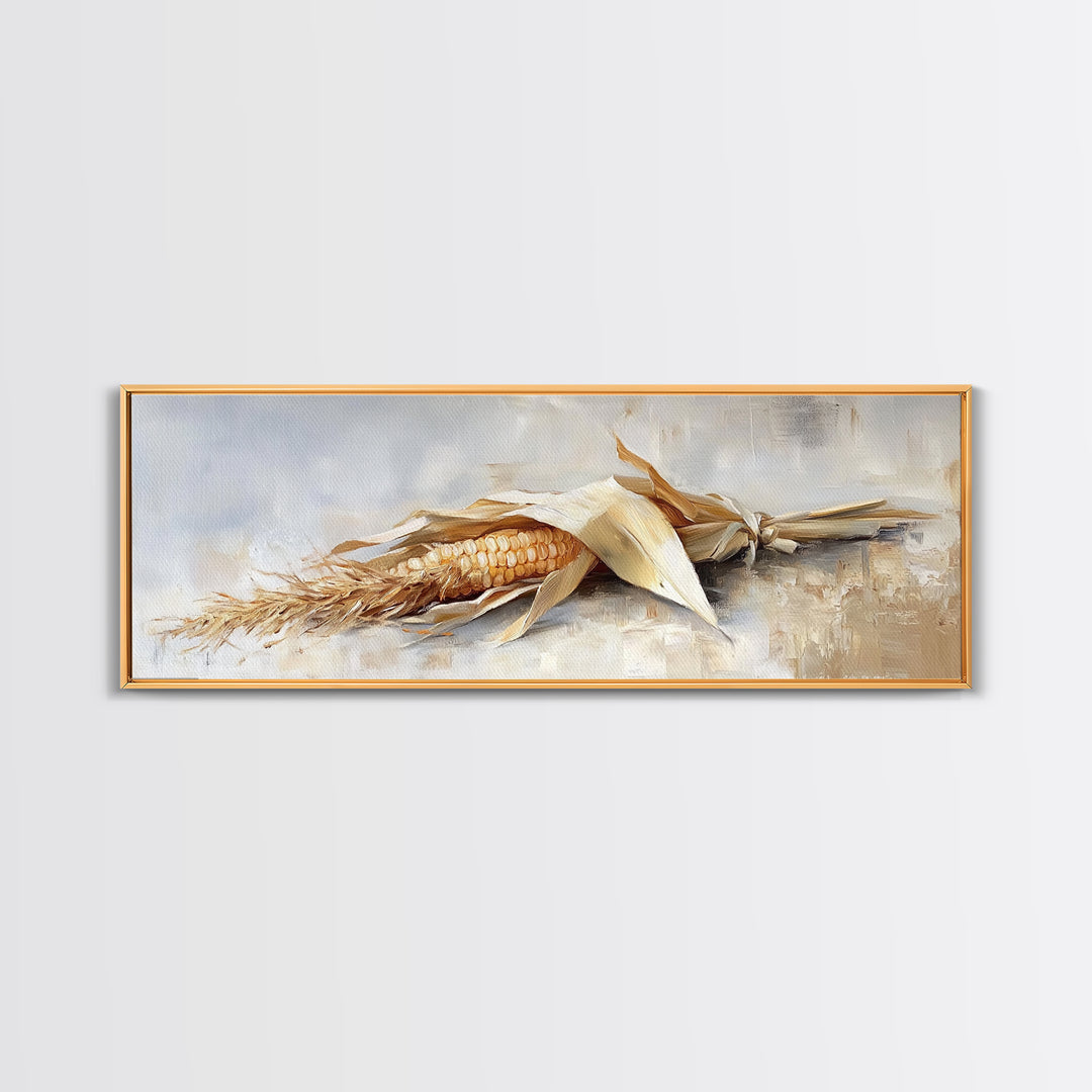 Dried Corn Husk Still Life Wall Art, Farmhouse Kitchen Decor, Rustic Canvas Print, Harvest Food Art For Country Home Decor