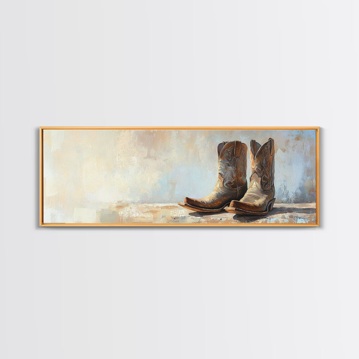 Weathered Cowboy Boots Framed Canvas Print, Western Wall Art, Rustic Ranch Decor, Southwestern Farmhouse Housewarming Gift