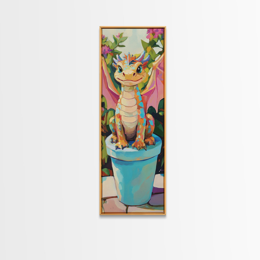 Cute Baby Dragon In Flower Pot Wall Art, Fantasy Art Print, Whimsical Nursery Decor, Kids Room Art, Unique Gift For Her