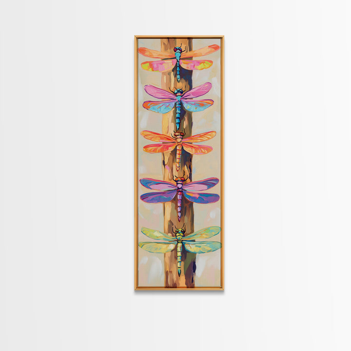 Rainbow Dragonflies On Rustic Wood Wall Art, Nature Inspired Art, Insect Art Print, Whimsical Wall Decor, Garden Decor Gift
