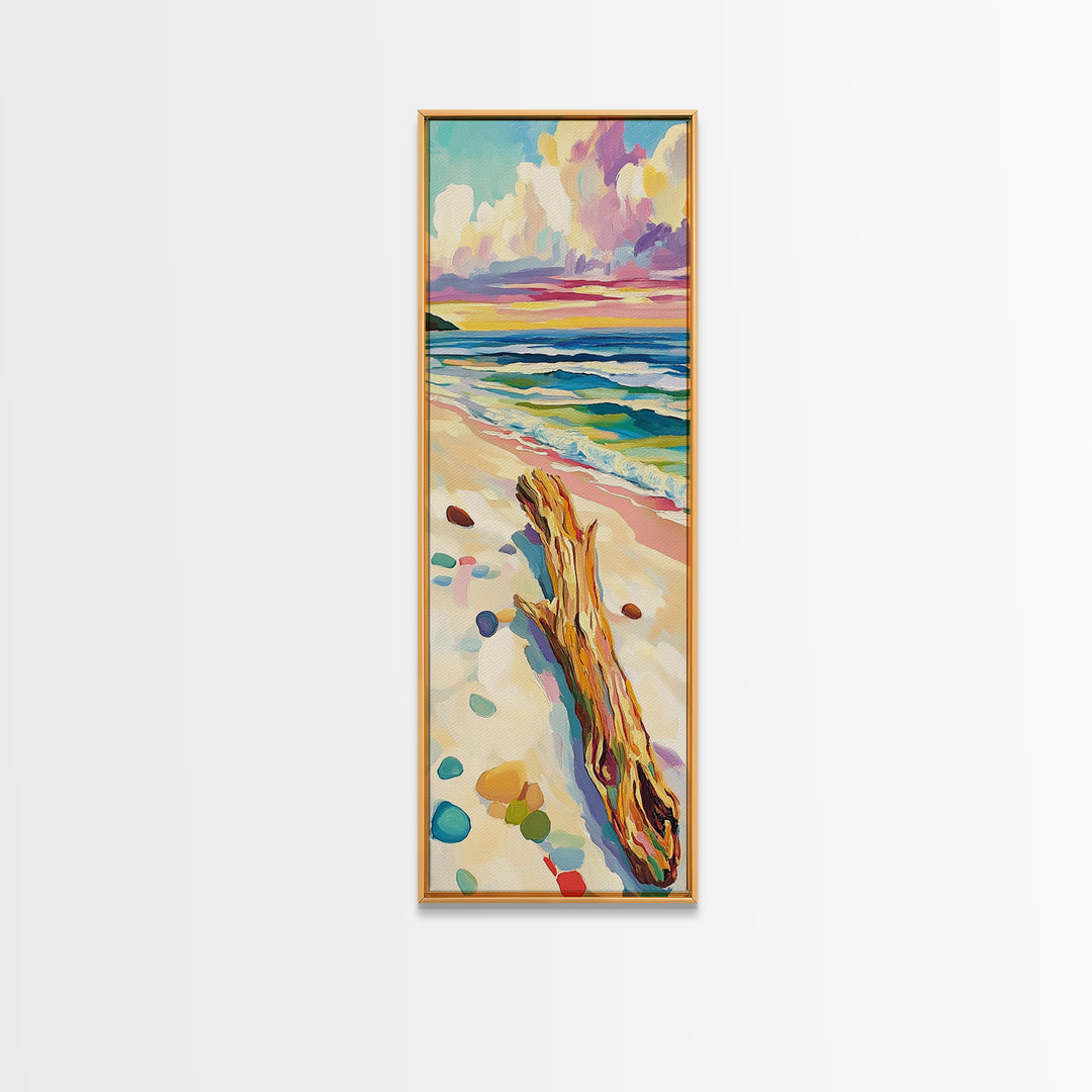 Ocean Driftwood Sunset Canvas Print, Coastal Wall Art, Beach House Decor, Seascape Painting, Living Room Wall Decor, Ocean Wall Art