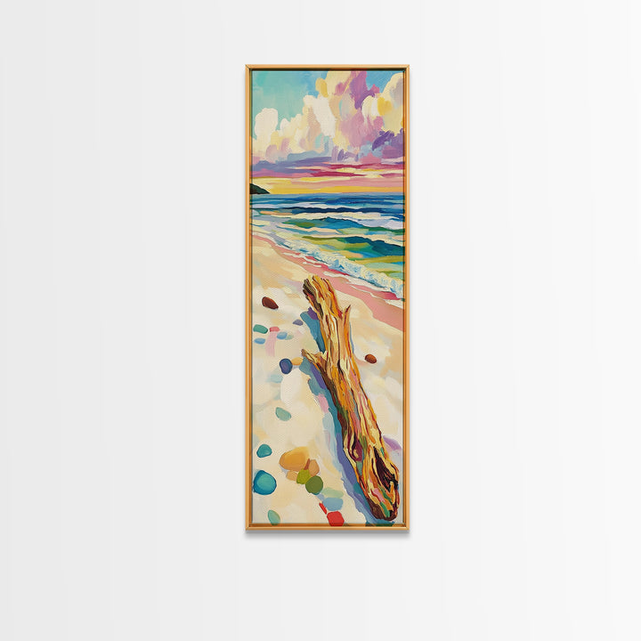 Ocean Driftwood Sunset Canvas Print, Coastal Wall Art, Beach House Decor, Seascape Painting, Living Room Wall Decor, Ocean Wall Art