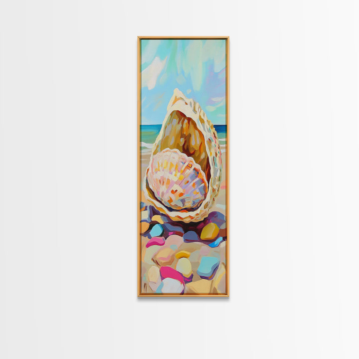 Pastel Seashells On Sunny Beach Wall Art, Coastal Canvas Wall Art, Beach House Decor, Ocean Art Print, Summer Home Decor